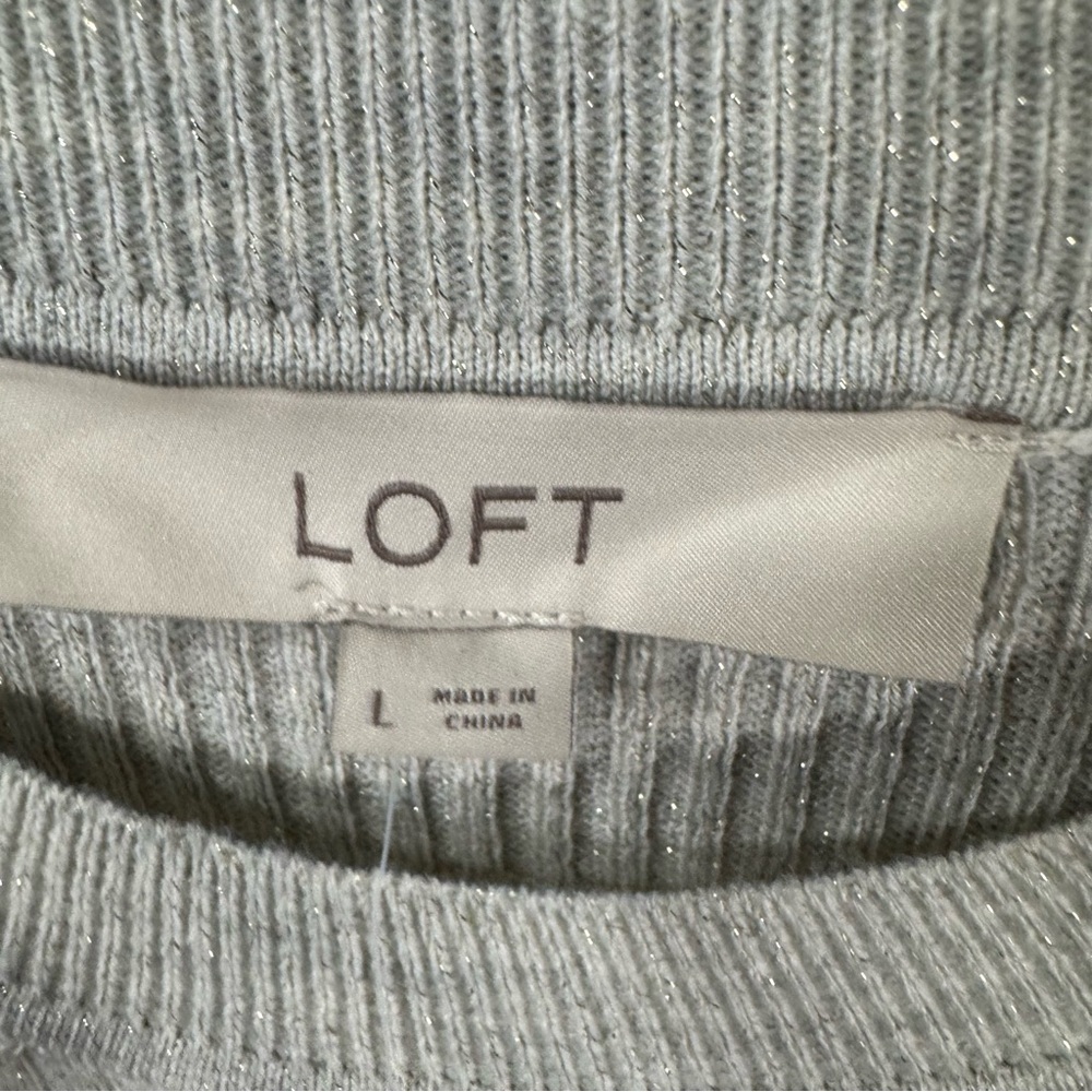 Loft Gray Ribbed Puff Sleeve Sweater NWT - Picture 7 of 9